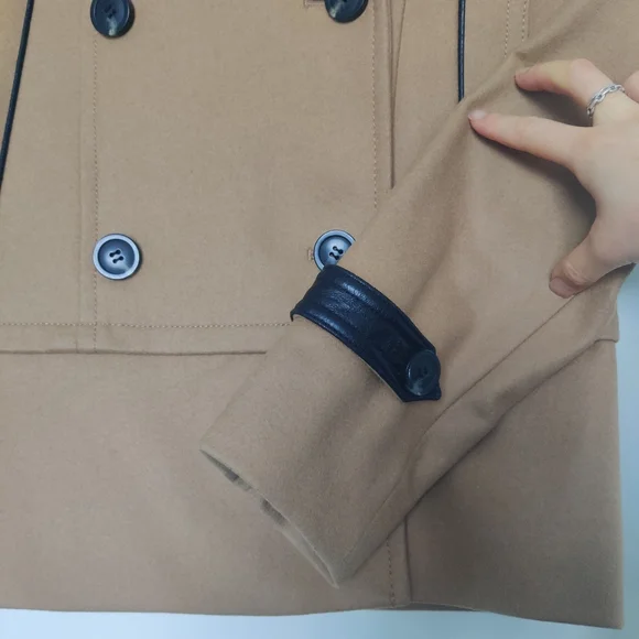 *Club Monaco Franci Tan Wool Pea Coat with Black Trim - Small - Picture 4 of 10